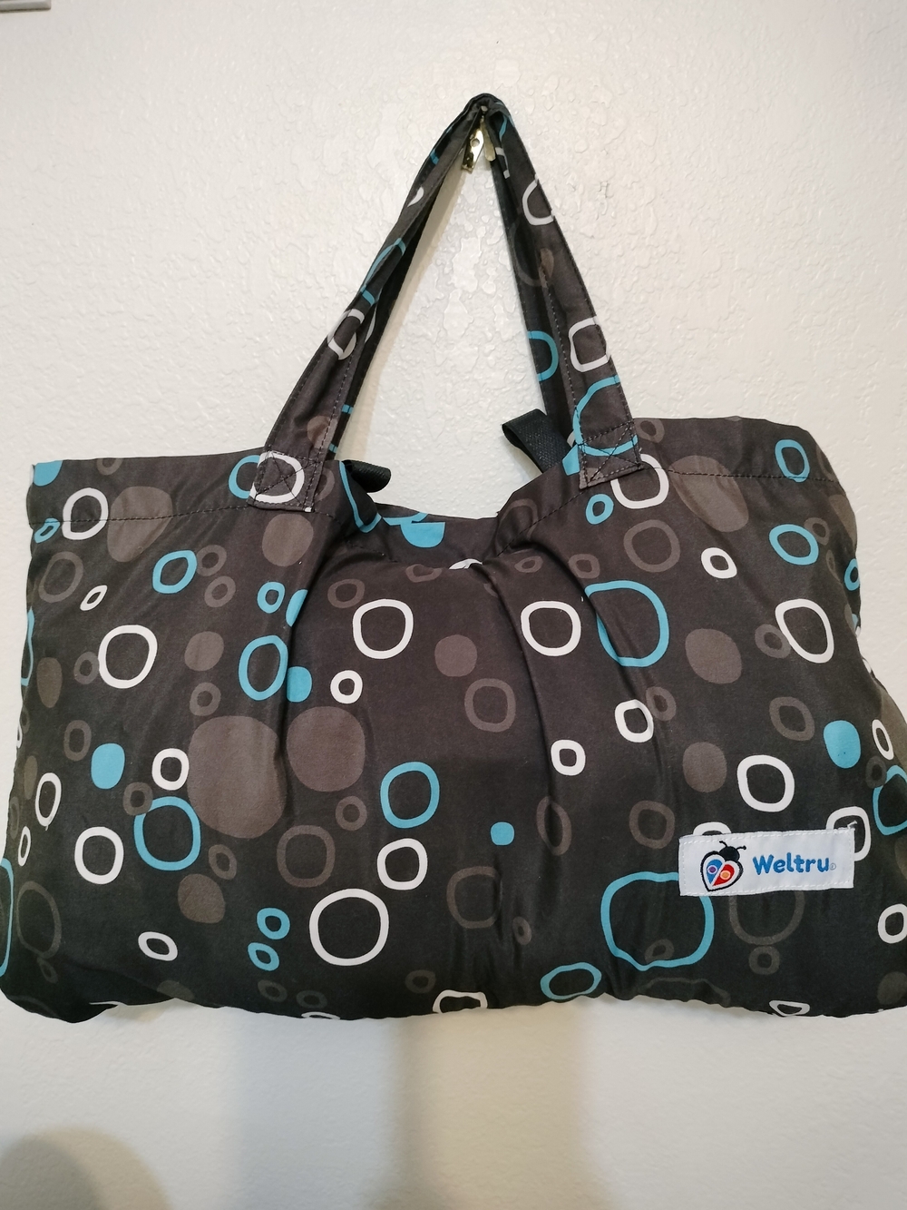 Black & Teal Circle Print Tote Bag